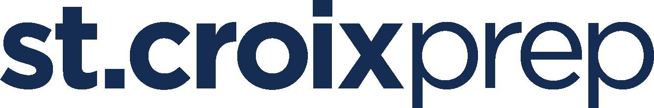 The image displays the text st.croixprep in bold, dark blue lowercase letters on a light gray background.