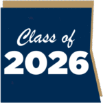 A blue and tan graphic with the words Class of 2026 in bold white letters.