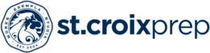 St. Croix Prep logo featuring a blue lions head inside a circular seal on the left, with the text st.croixprep in bold blue font to the right.