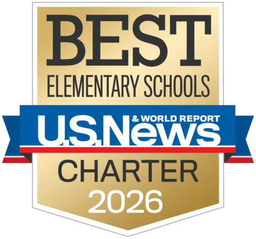 A gold and white badge reads Best Elementary Schools above a blue U.S. News & World Report banner, with Charter 2026 written below.
