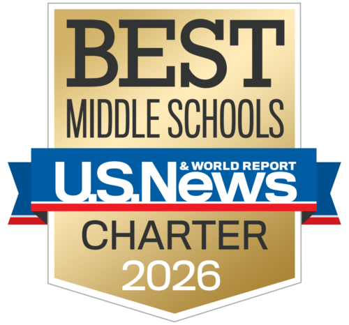 A gold badge reads Best Middle Schools with the U.S. News & World Report logo below, and Charter 2026 at the bottom.